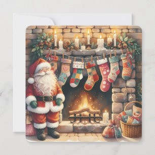 Weihnachtsmann am Kamin Weihnachtsstrümpfe Feiertagskarte