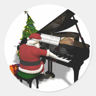 Weihnachtsmann am Klavier Runder Aufkleber