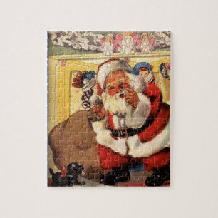 Weihnachtsmann am Schornstein mit Welpe Vintage, R Puzzle