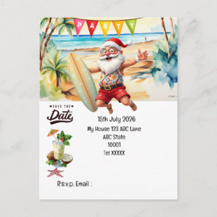 WEIHNACHTSMANN am Strand Datum vormerken Postkarte
