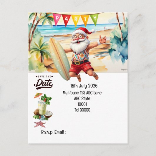 WEIHNACHTSMANN am Strand Datum vormerken Postkarte (Vorderseite)