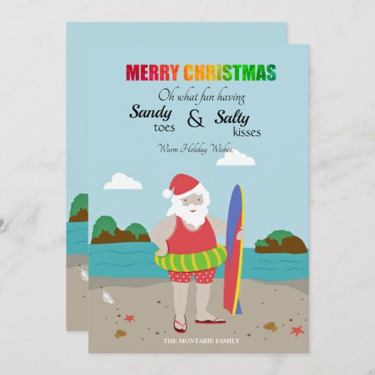 Weihnachtsmann am Strand Feiertagskarte (Vorne/Hinten)