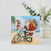 Weihnachtsmann am Strand, Frohe Weihnachten! Einladung (Stehend Vorderseite)