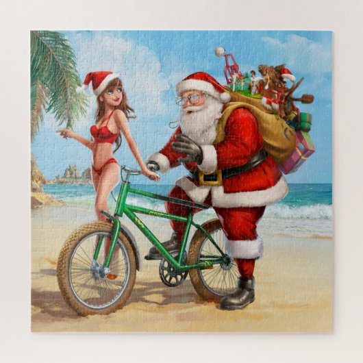 Weihnachtsmann am Strand, Frohe Weihnachten! Puzzle (Vertikal)