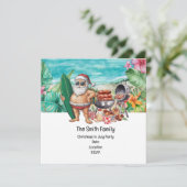 Weihnachtsmann am Strand Weihnachten im Juli Einladung (Stehend Vorderseite)
