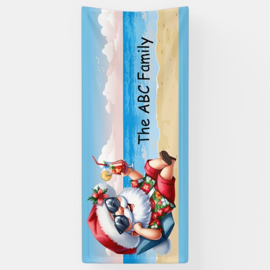 Weihnachtsmann am Strand Weihnachten im Juli Party Banner (Vertikal)
