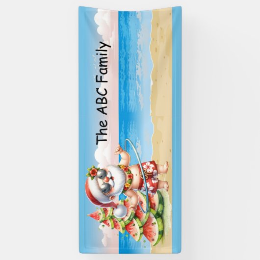Weihnachtsmann am Strand Weihnachten im Juli Party Banner (Vertikal)