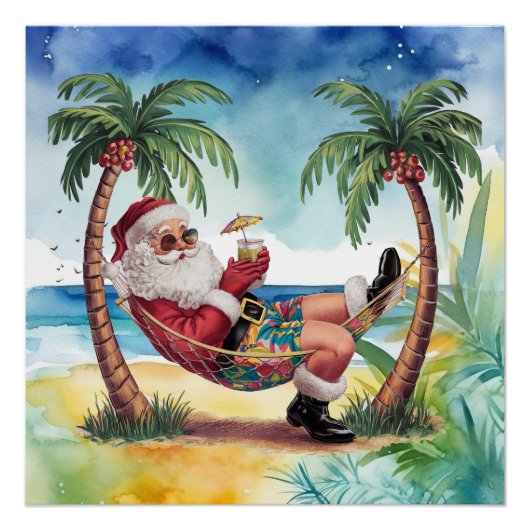 Weihnachtsmann am Strand zu Weihnachten im Juli Poster (Vorderseite)