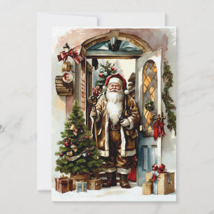 Weihnachtsmann an der Tür  Feiertagskarte