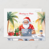 Weihnachtsmann arbeitet während der Weihnachtsferi Feiertagspostkarte (Vorne/Hinten)