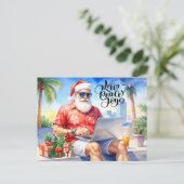 Weihnachtsmann arbeitet während der Weihnachtsferi Feiertagspostkarte (Stehend Vorderseite)