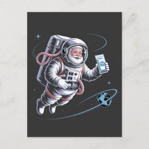 Weihnachtsmann Astronaut mit Raumanzug Festliches  Einladungspostkarte