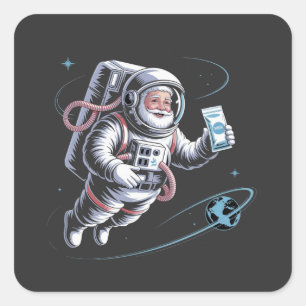 Weihnachtsmann Astronaut mit Raumanzug Festliches Quadratischer Aufkleber