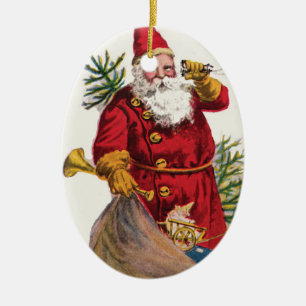 Weihnachtsmann auf altem Empfänger-Anhänger Keramik Ornament