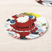 Weihnachtsmann auf Candy Cane Skis Weihnachten Runder Pappuntersetzer (Angewinkelt)