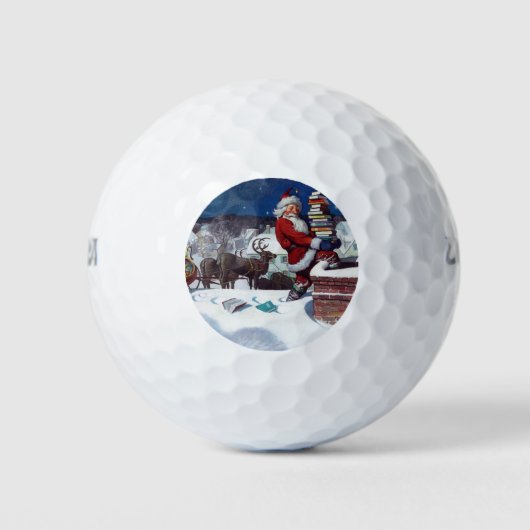 Weihnachtsmann auf Dach, Weihnachtsbücher ausliefe Golfball (Vorderseite)