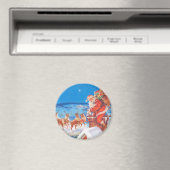 Weihnachtsmann auf dem Dach am Weihnachtsabend Magnet (In Situ (Geschirrspüler))