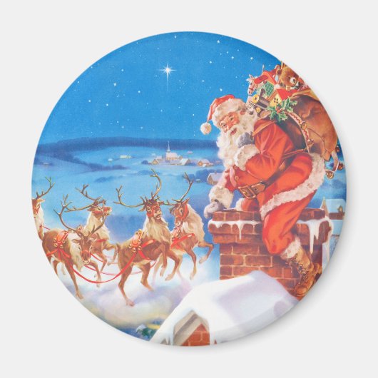 Weihnachtsmann auf dem Dach am Weihnachtsabend Magnet (Vorne)