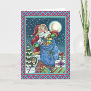 WEIHNACHTSMANN AUF DEM DACH MIT SPIELZEUGSACK, PUP FEIERTAGSKARTE