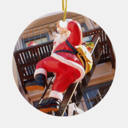 Weihnachtsmann auf dem Notausgang Keramikornament (Vorne)