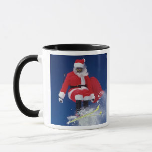 Weihnachtsmann auf dem Skispringen weg von einem Tasse