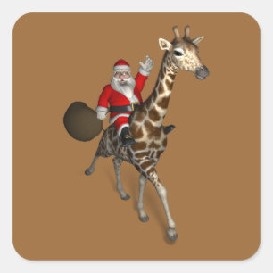 Weihnachtsmann auf einem Giraffen reitend Quadratischer Aufkleber