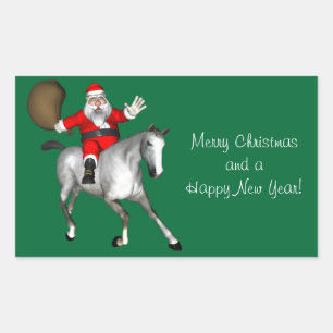 Weihnachtsmann auf einem grauen Pferd Rechteckiger Aufkleber