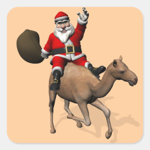 Weihnachtsmann auf einem Kamel reitend Quadratischer Aufkleber