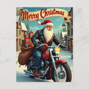 Weihnachtsmann auf einem Motorrad Feiertagspostkarte
