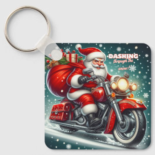 Weihnachtsmann auf einem Motorrad Schlüsselanhänger
