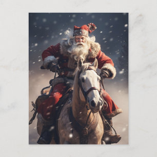 Weihnachtsmann auf einem Pferd Postkarte