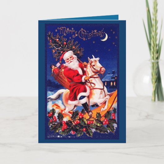 Weihnachtsmann auf einem Rocking Horse Weihnachten (Vorderseite)