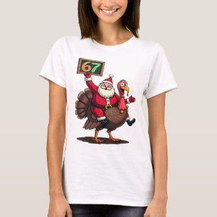🎅🦃 Weihnachtsmann auf einem Truthahn mit der Num T-Shirt