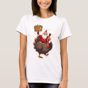 🎅🦃 Weihnachtsmann auf einem Truthahn mit der Num T-Shirt