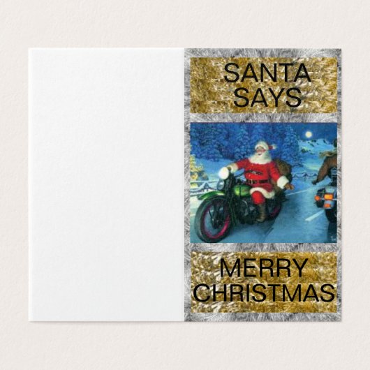 Weihnachtsmann auf einer Motorrad-Weihnachtskarte (Außenseite Aufgefaltet)