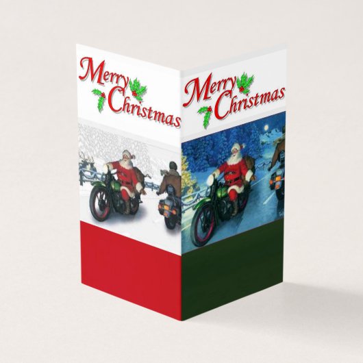 Weihnachtsmann auf einer Motorrad-Weihnachtskarte (Vorderseite)