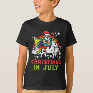 Weihnachtsmann auf Einhorn Regenbogen Weihnachten T-Shirt