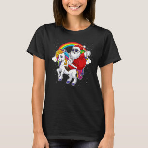 Weihnachtsmann auf Einhorn Reiten Süßer Regenbogen T-Shirt