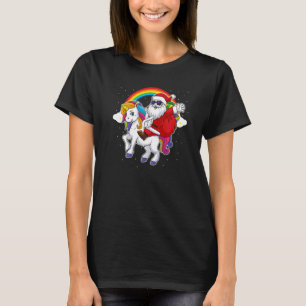 Weihnachtsmann auf Einhorn Reiten Süßer Regenbogen T-Shirt
