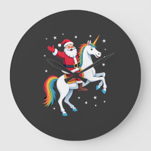 Weihnachtsmann auf Einhorn Xmas Mädchen Frauen Ra Große Wanduhr