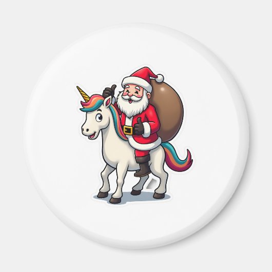 Weihnachtsmann auf Einhorn - Xmas Mädchen Magnet (Vorne)