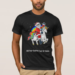 Weihnachtsmann auf Einhorn Xmas Regenbogen T-Shirt
