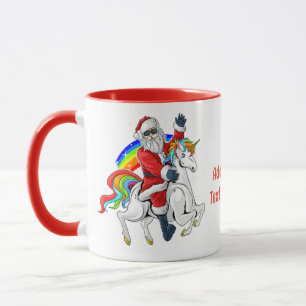Weihnachtsmann auf Einhorn Xmas Regenbogen Tasse