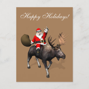 Weihnachtsmann auf Elch reitend Feiertagspostkarte