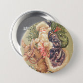 Weihnachtsmann auf Esel reitend Button (Vorne & Hinten)