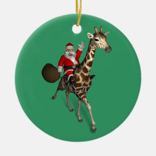Weihnachtsmann auf Giraffe Keramikornament (Vorne)