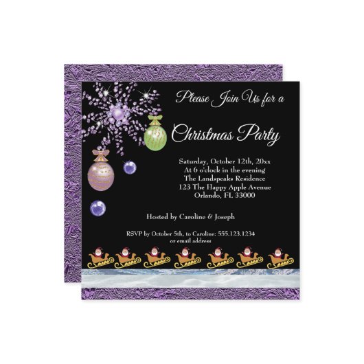 Weihnachtsmann auf Gold, Amethyst & Eis Einladung (Vorderseite/Rückseite Beispiel)