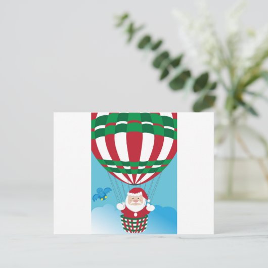 Weihnachtsmann auf Heißluftballon Feiertagspostkarte (Stehend Vorderseite)