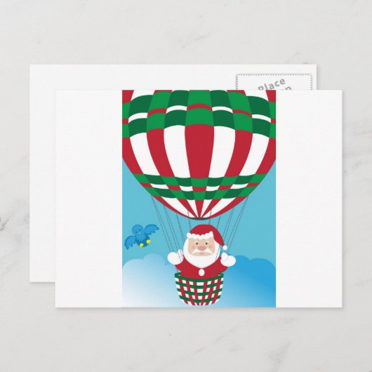 Weihnachtsmann auf Heißluftballon Feiertagspostkarte (Vorne/Hinten)