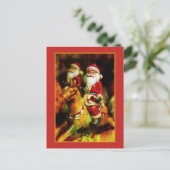 Weihnachtsmann auf Karussell Feiertagspostkarte (Stehend Vorderseite)